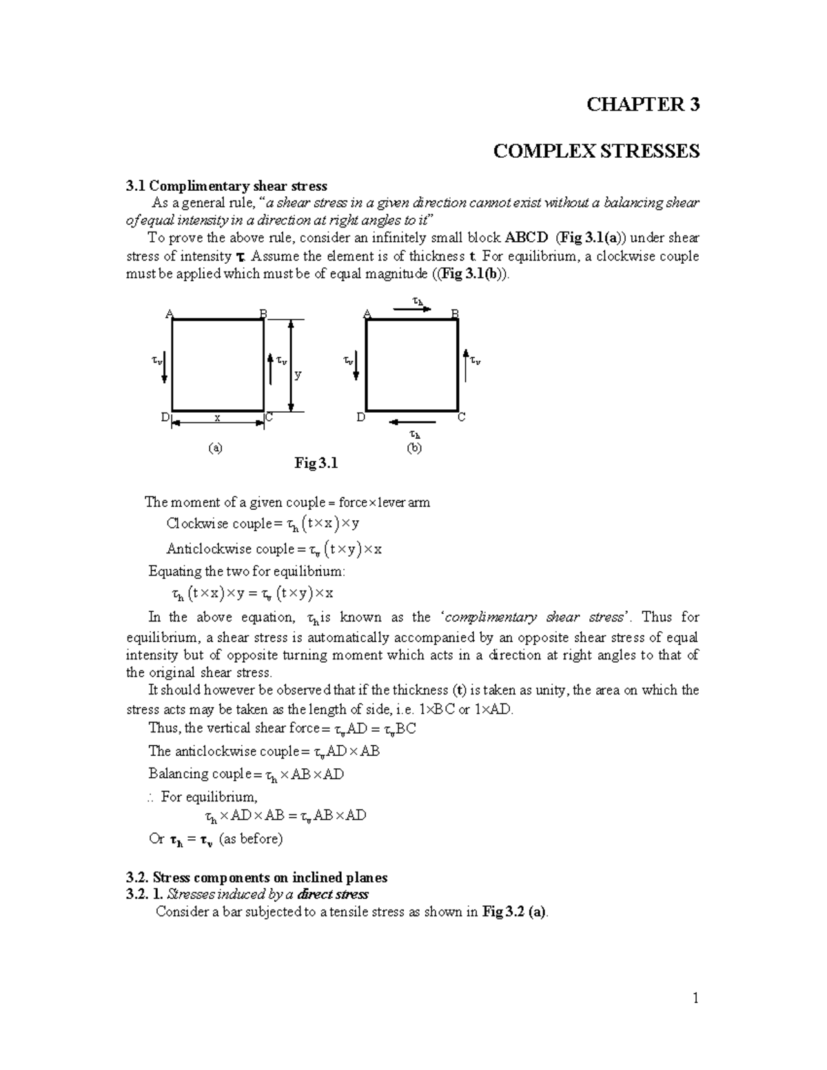 CHAPTER 3: COMPLEX STRESSES - SHEAR AND NORMAL STRESS ANALYSIS - Studocu