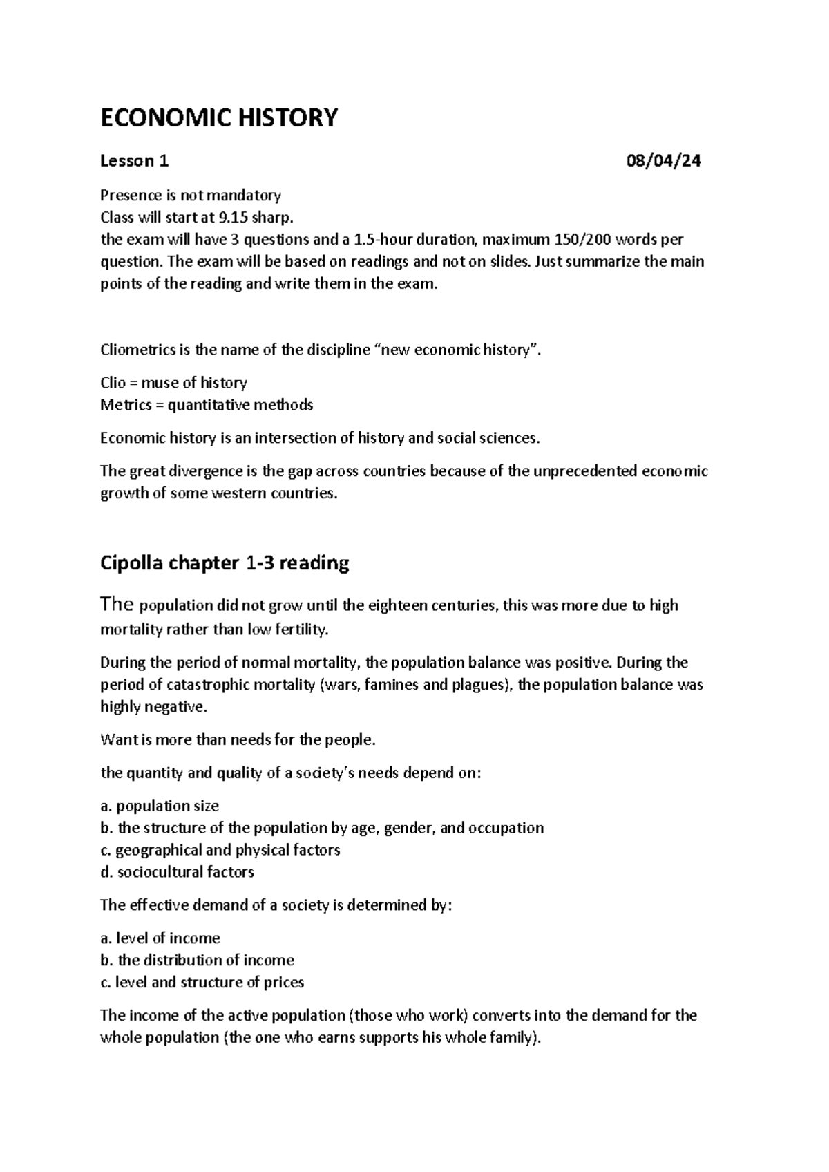 ECON 101 Economic History Lesson 1: Key Concepts and Exam Prep - Studocu