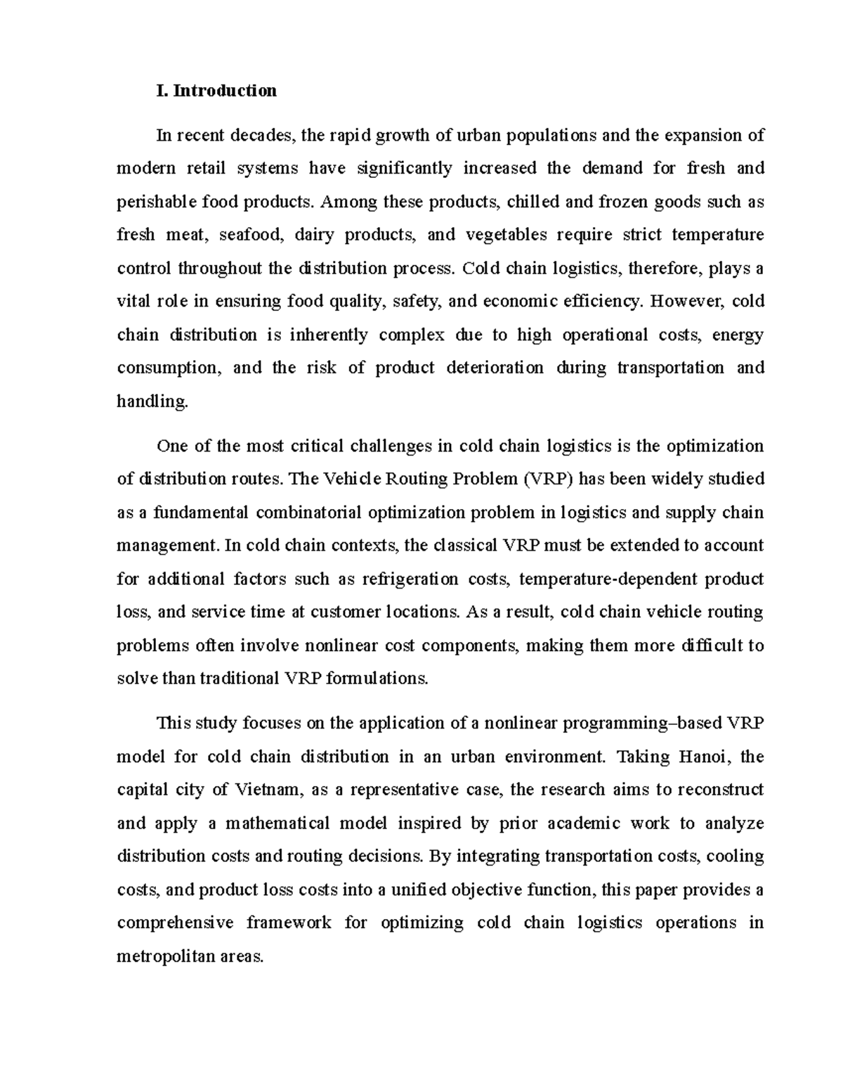 I2 - Nonlinear Vehicle Routing Model for Cold Chain Logistics in Hanoi ...