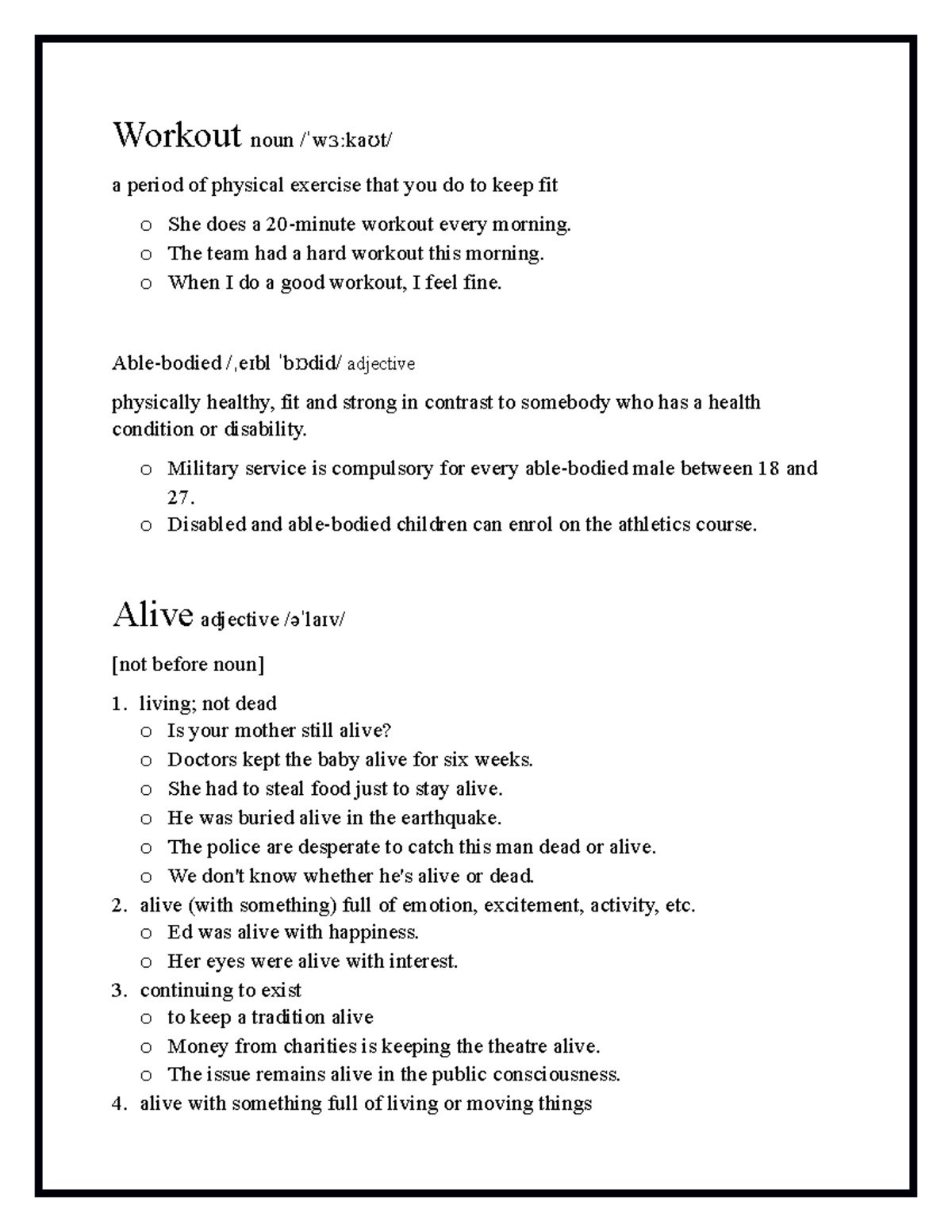 Oxford Advanced Learner's Dictionary Education - Workout noun / wˈ ɜːka ...