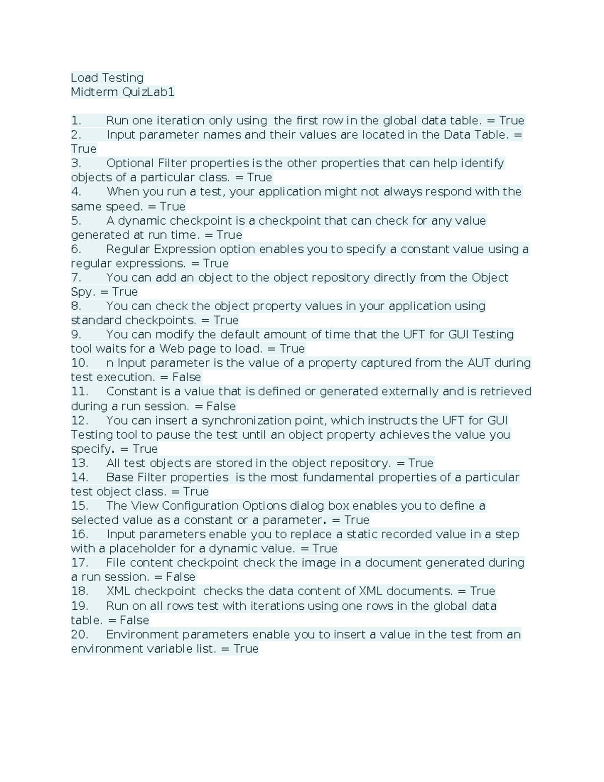 Load Testing Midterm Quiz Lab 1: Key Concepts and True/False Review ...