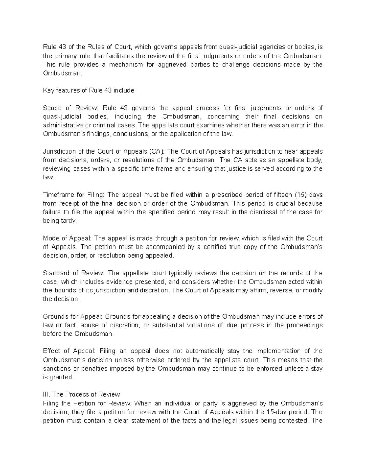 Final Exam Notes on Rule 43 Appeals in Quasi-Judicial Bodies - Studocu