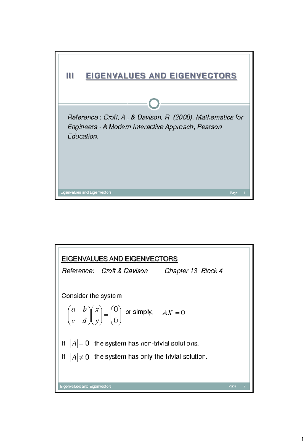 Eigenvalues and Eigenvectors: Lecture Notes (Maths 3) - Studocu