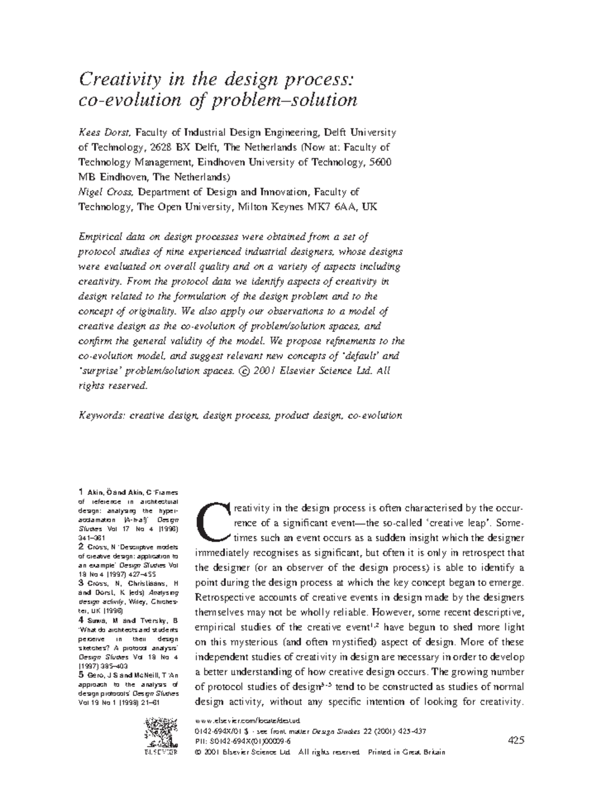 Creativity in Design Process: Co-Evolution of Problem & Solution ...