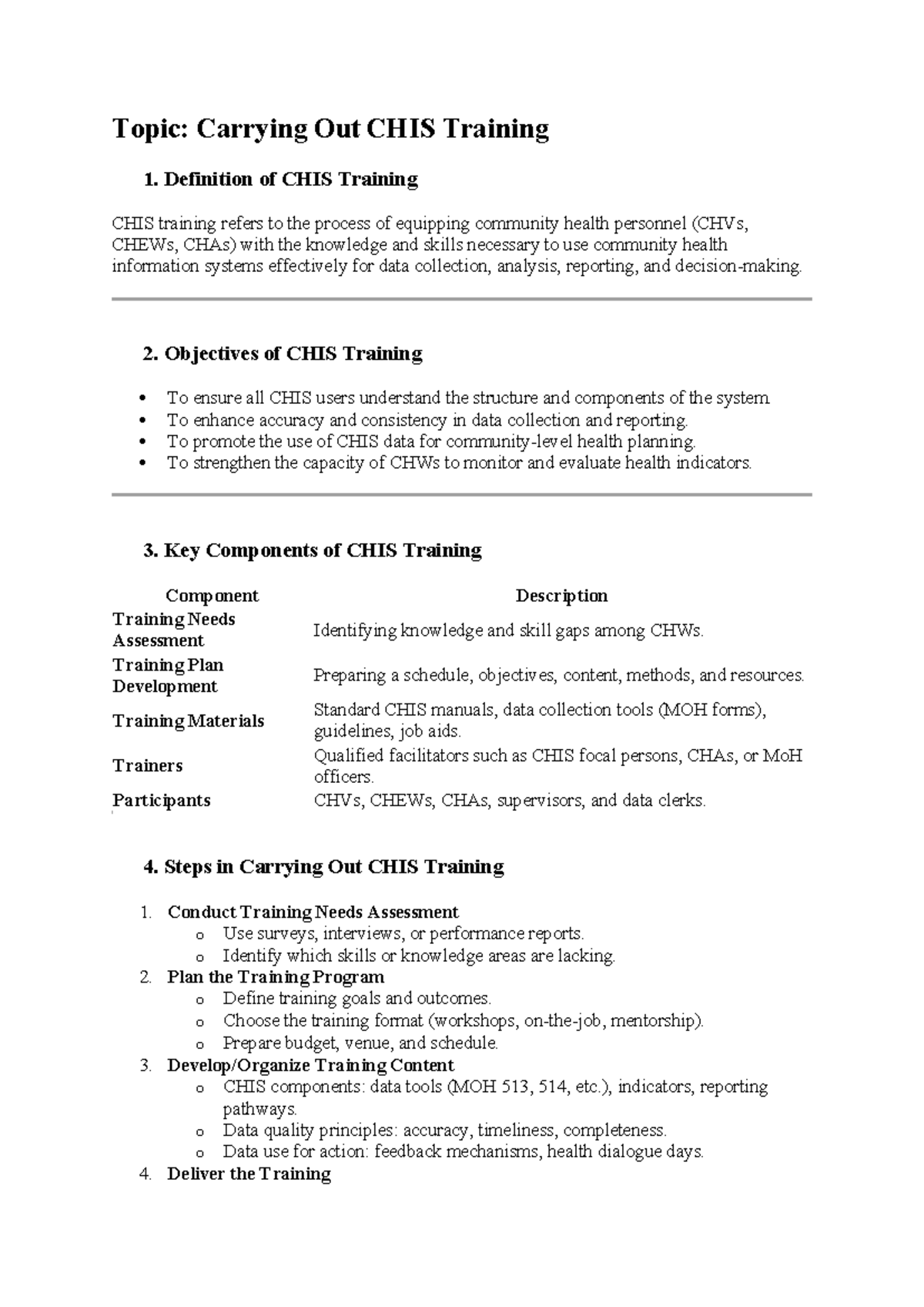 CHIS Training and Performance Assessment Notes (CHIS 101) - Studocu