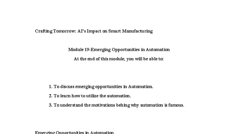 Week 19 Module: Emerging Opportunities in Automation 26427 - Studocu