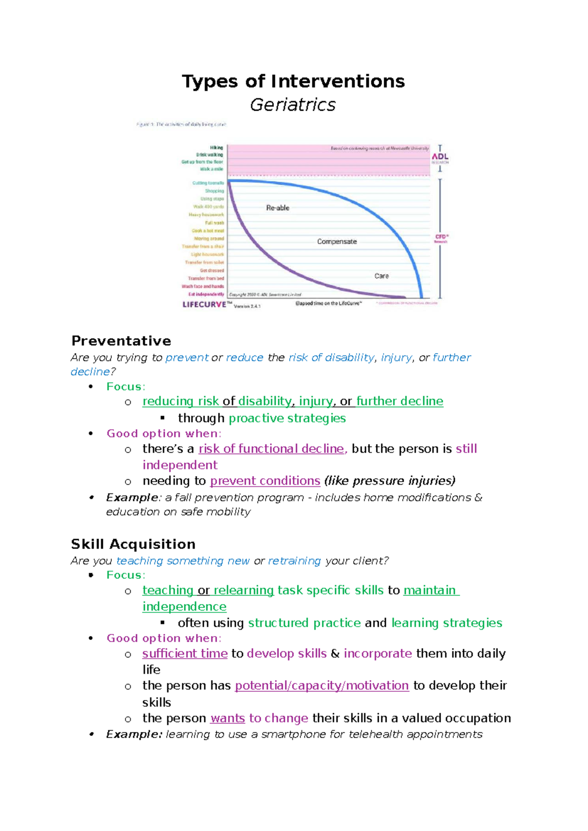 Types of Interventions in Geriatrics: Preventative, Restorative, and ...