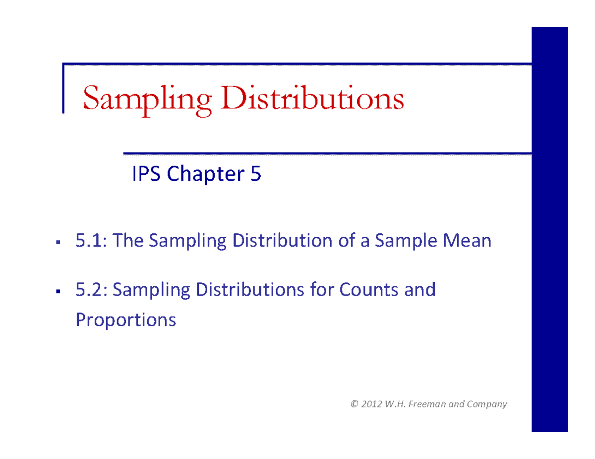 Sampling Distribution of Sample Means and Proportions (IPS Chapter 5 ...