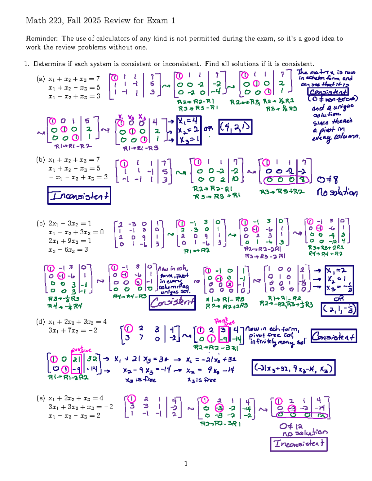 Math 220, Fall 2025 Exam 1 Review Key and Solutions - Studocu
