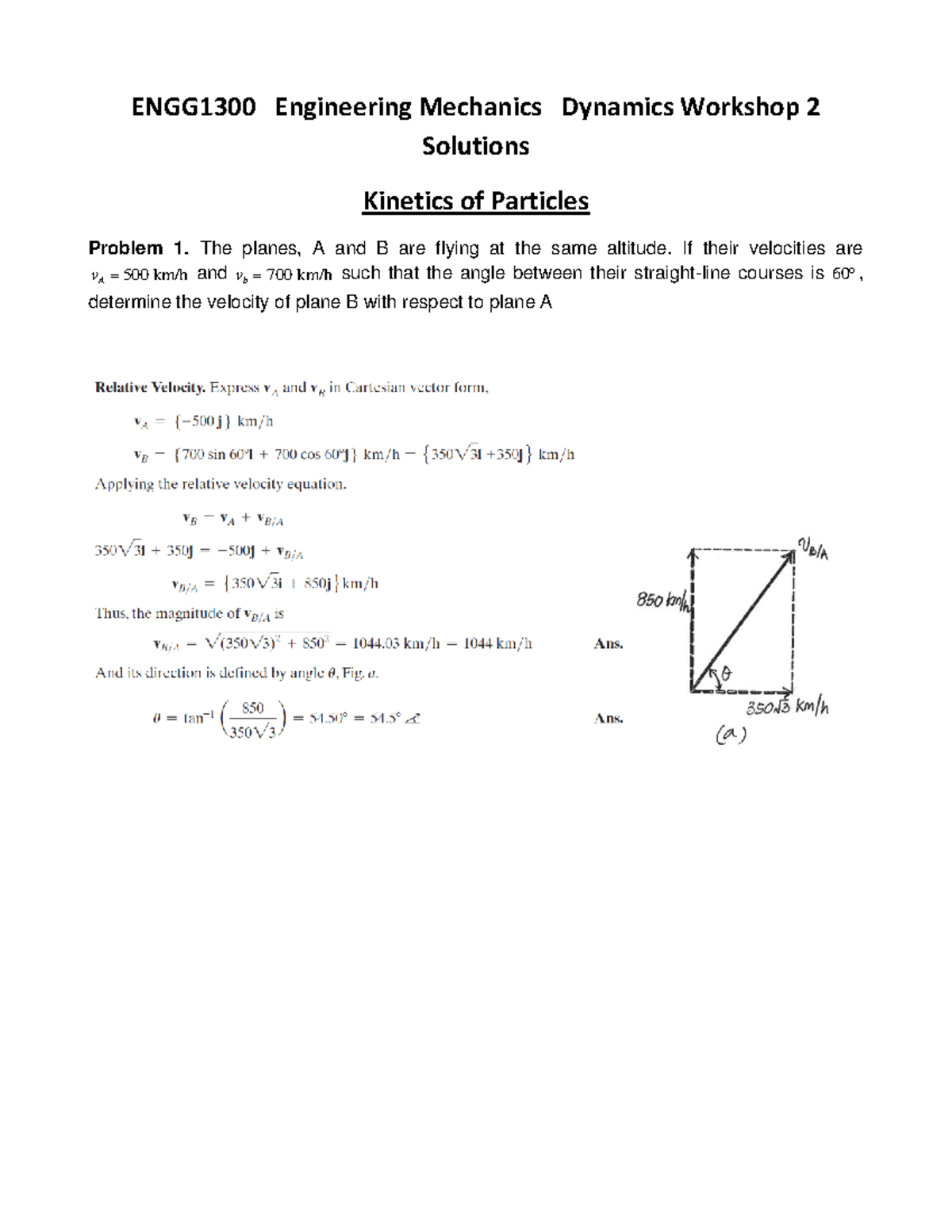 ENGG1300 Workshop 2 Solutions: Kinetics of Particles Problems - Studocu