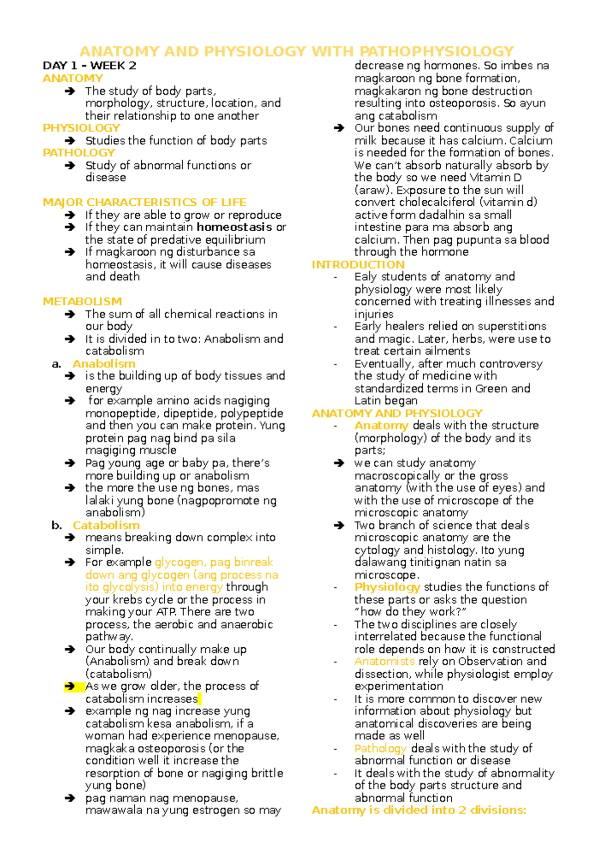 LEC(Notes) - Anatomy and Physiology Overview for 1st Year College - Studocu