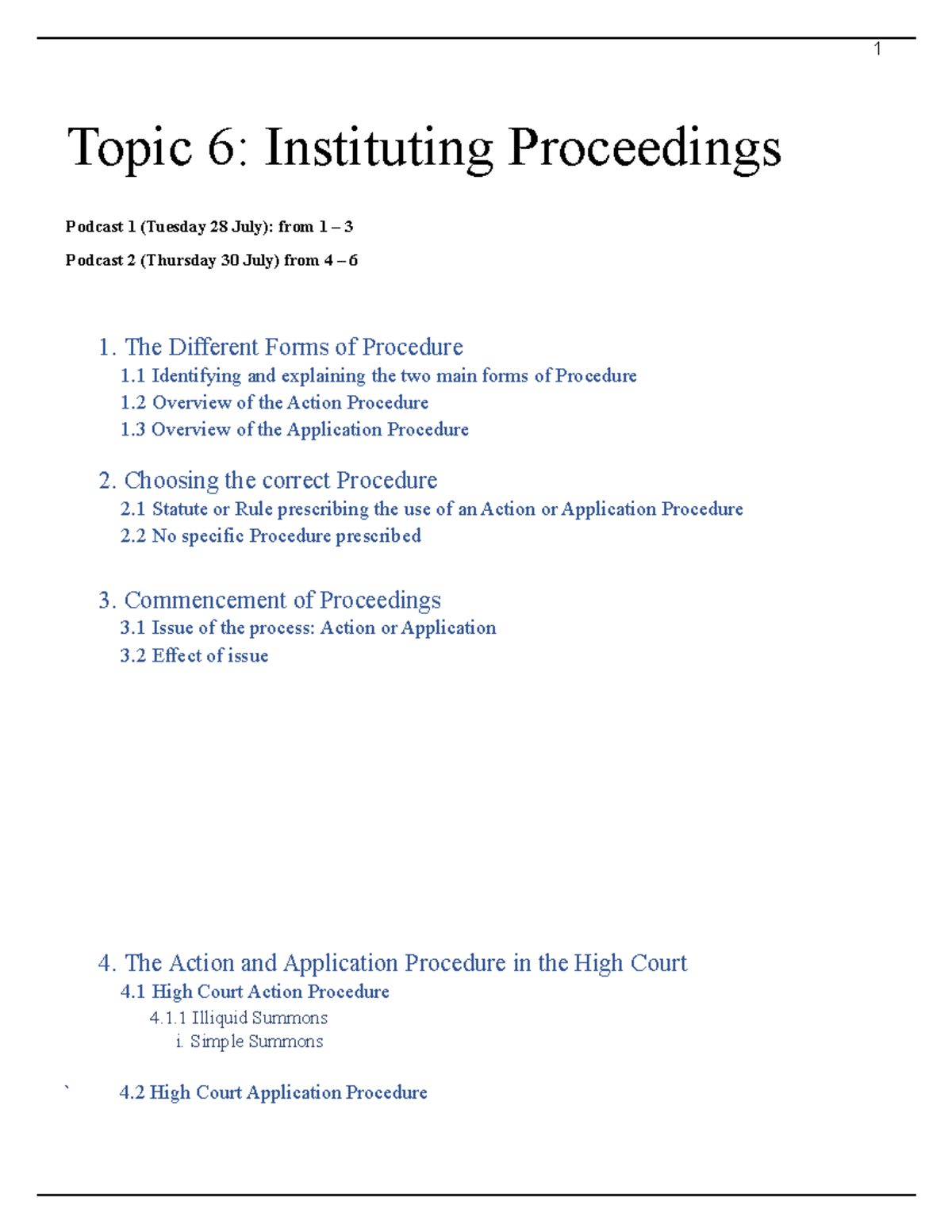 Topic 6 9 Notes Topic 6 Instituting Proceedings Podcast 1 Tuesday