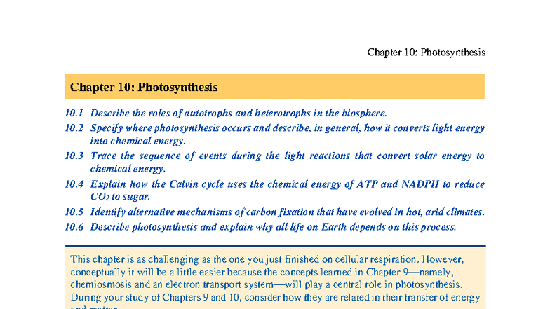 AP Bio12 ARG 10: Photosynthesis Overview and Key Concepts - Studocu