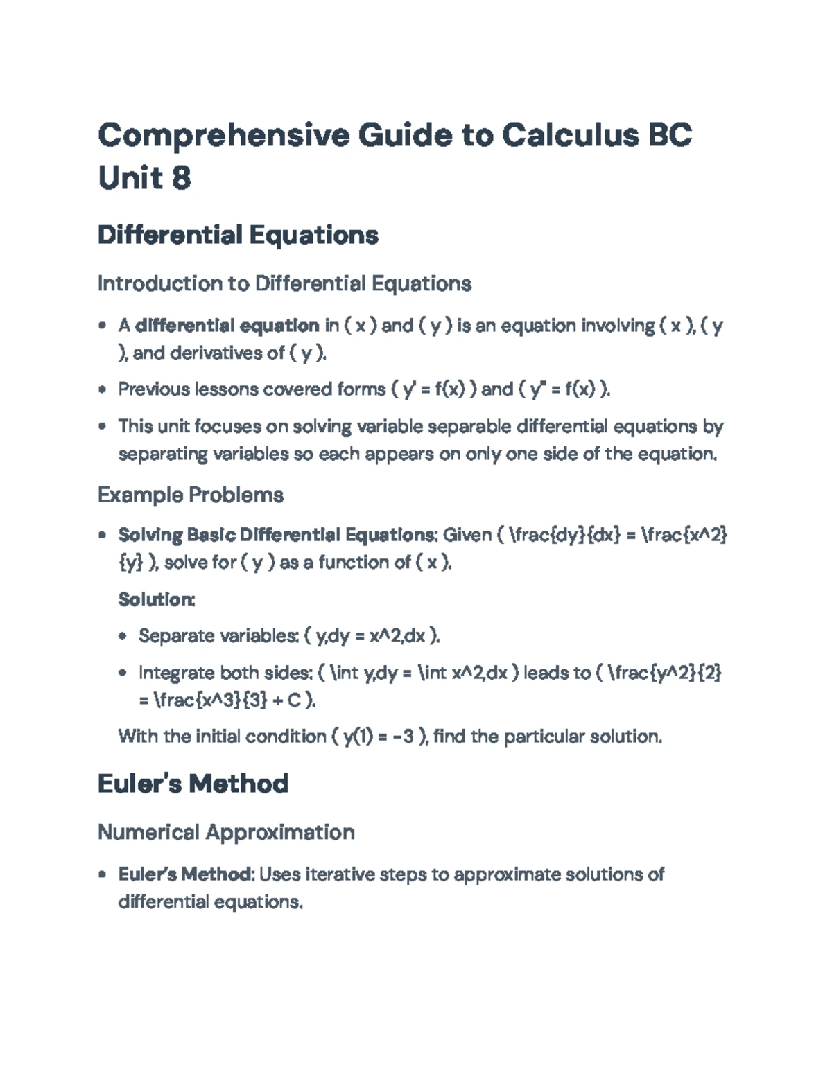 AP Calculus BC: Slope Fields, Differential Equations, and Volume Test ...