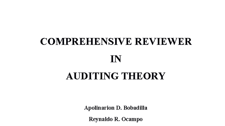 COMPREHENSIVE REVIEWER IN AUDITING THEORY (MODULE 1) - Studocu