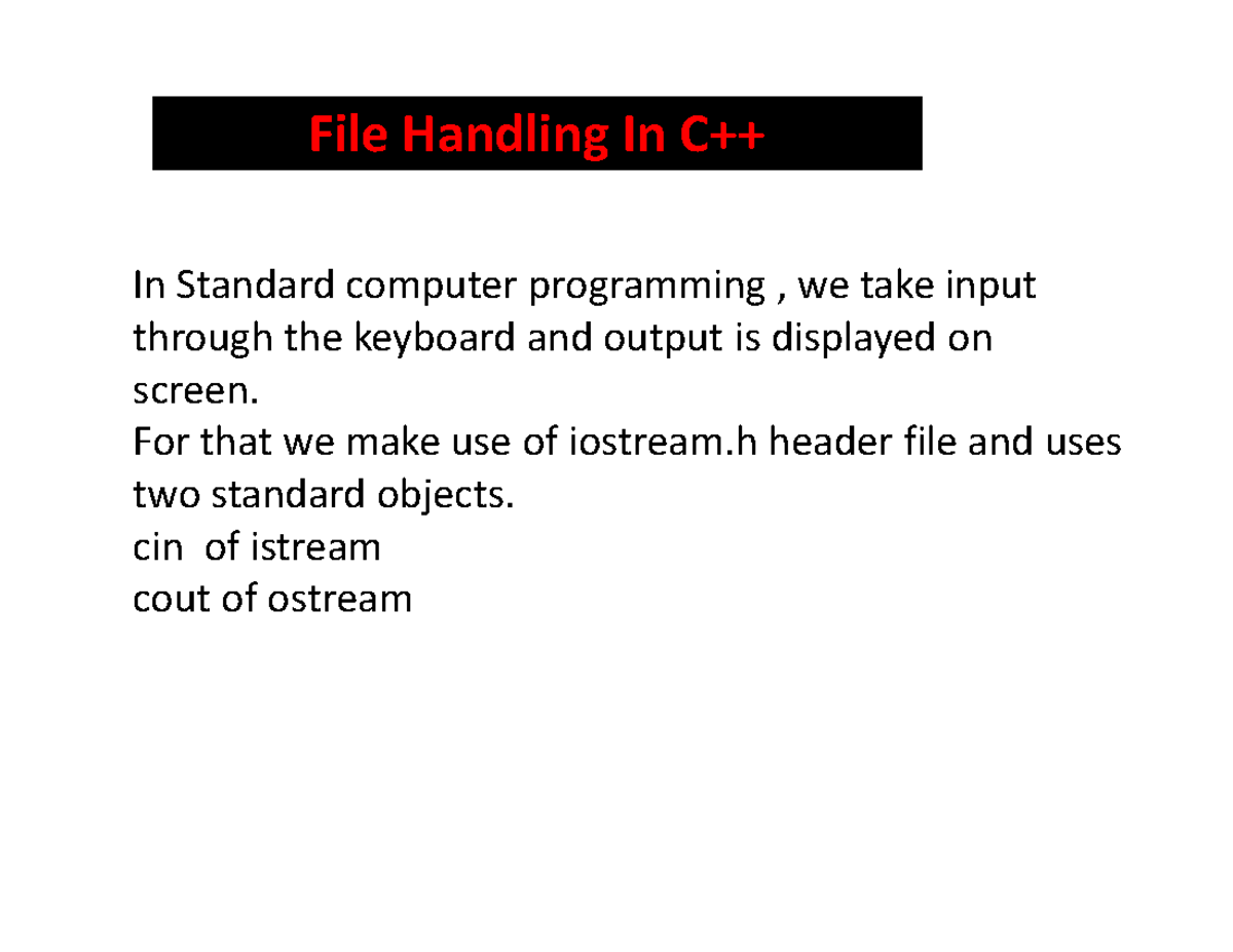 File Handling in C++: Concepts and Classes - Studocu