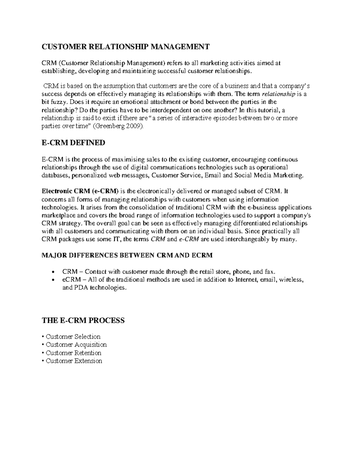 CUSTOMER RELATIONSHIP MANAGEMENT (CRM) Comprehensive Overview and ...