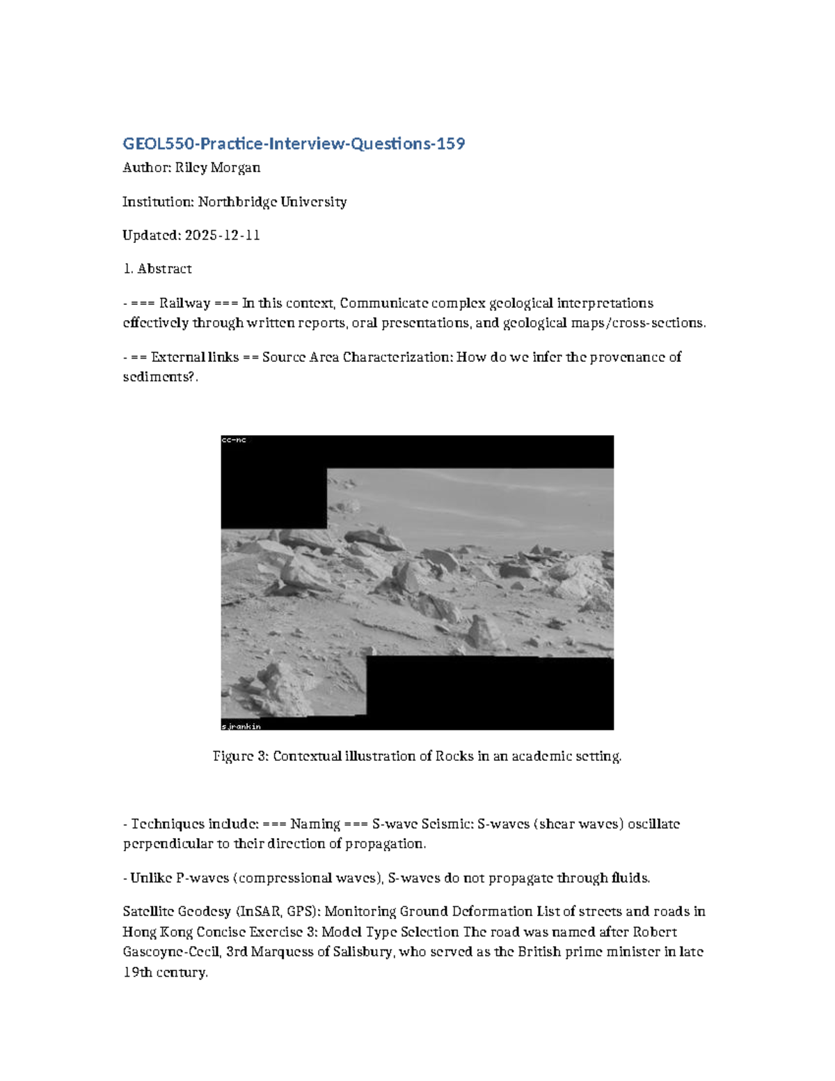 GEOL550: Advanced Geological Techniques and Case Studies on Salisbury ...
