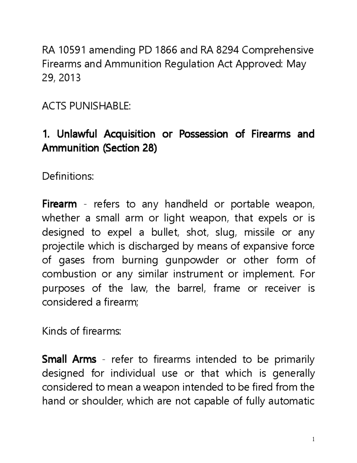 RA 10591: Comprehensive Firearms & Ammunition Regulation Overview - Studocu