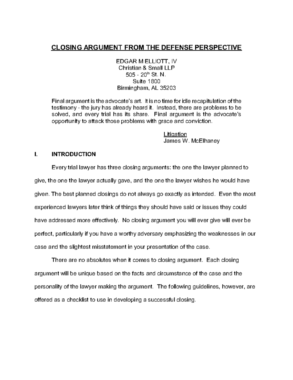 Final Argument Strategies from the Defense Perspective - Law 505 - Studocu