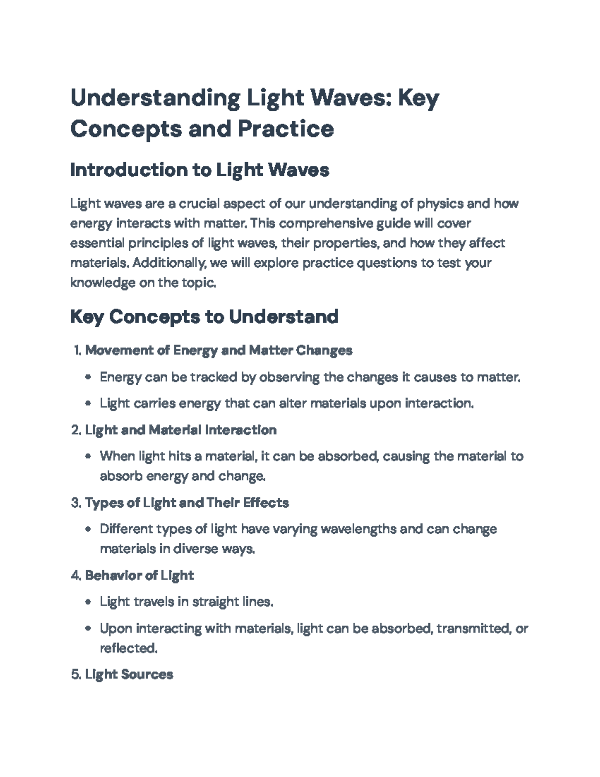 Understanding Light Waves: Key Concepts and Practice Questions (PHYS101 ...