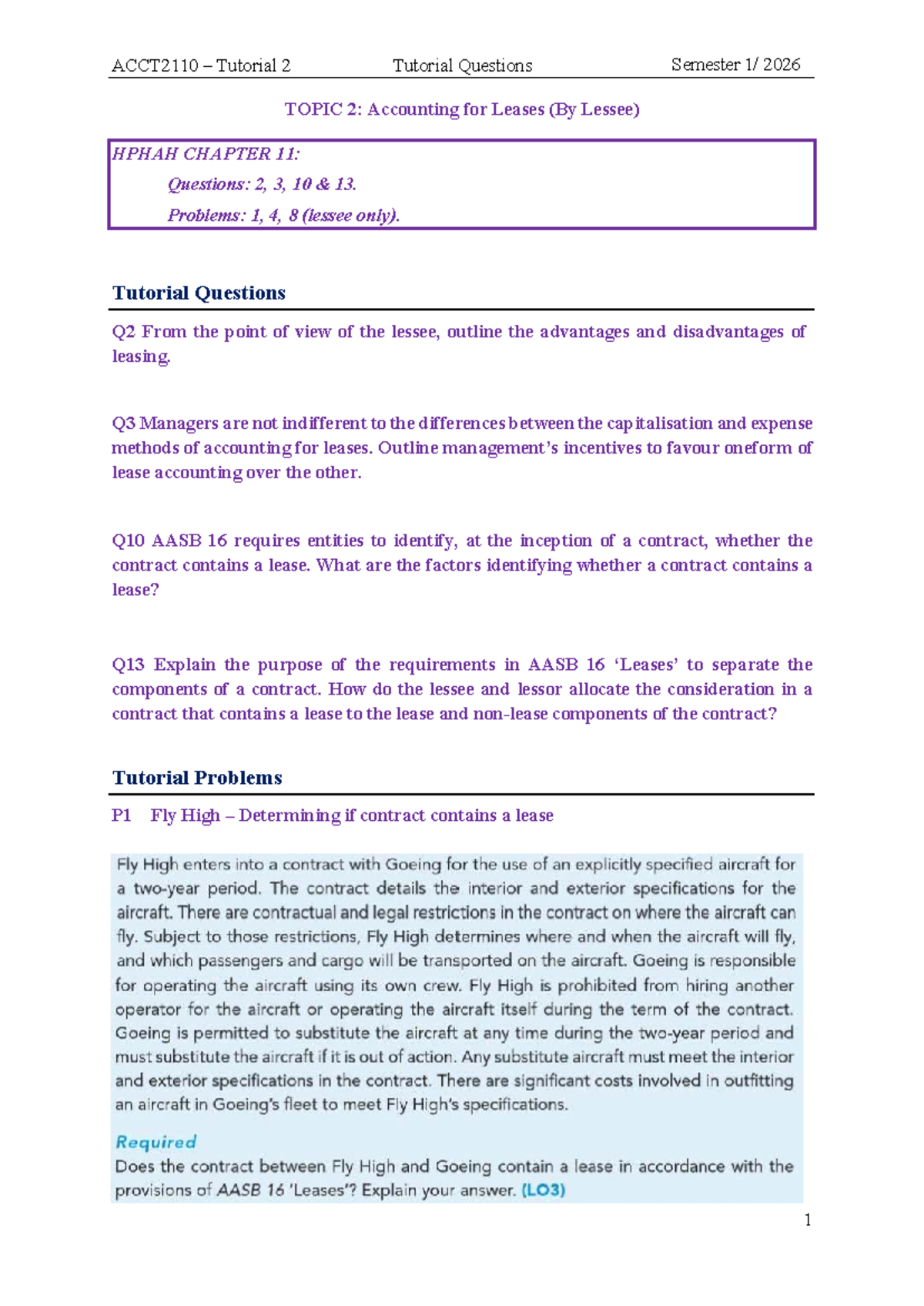 ACCT2110 Tutorial 2: Accounting for Leases (Lessee) Questions ...