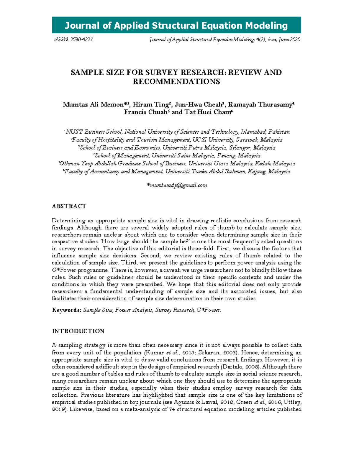 Guideline for Selecting Sample Size in Survey Research: Recommendations ...