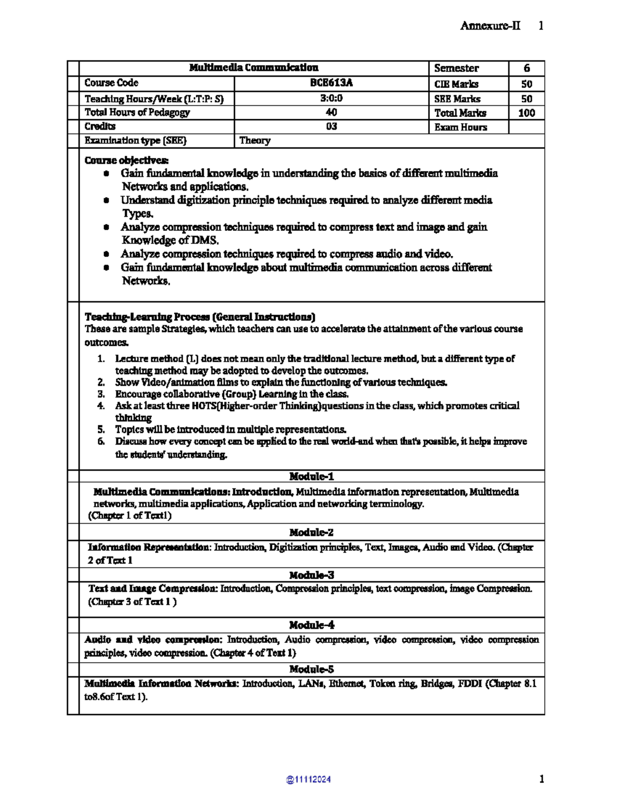 Multimedia Communication Syllabus BCE613A - Semester 6 Overview - Studocu