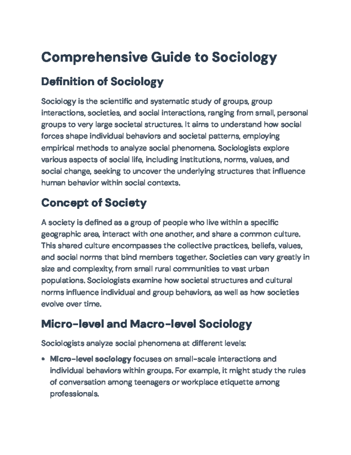 Comprehensive Guide to Sociology: Key Concepts & Applications - Studocu