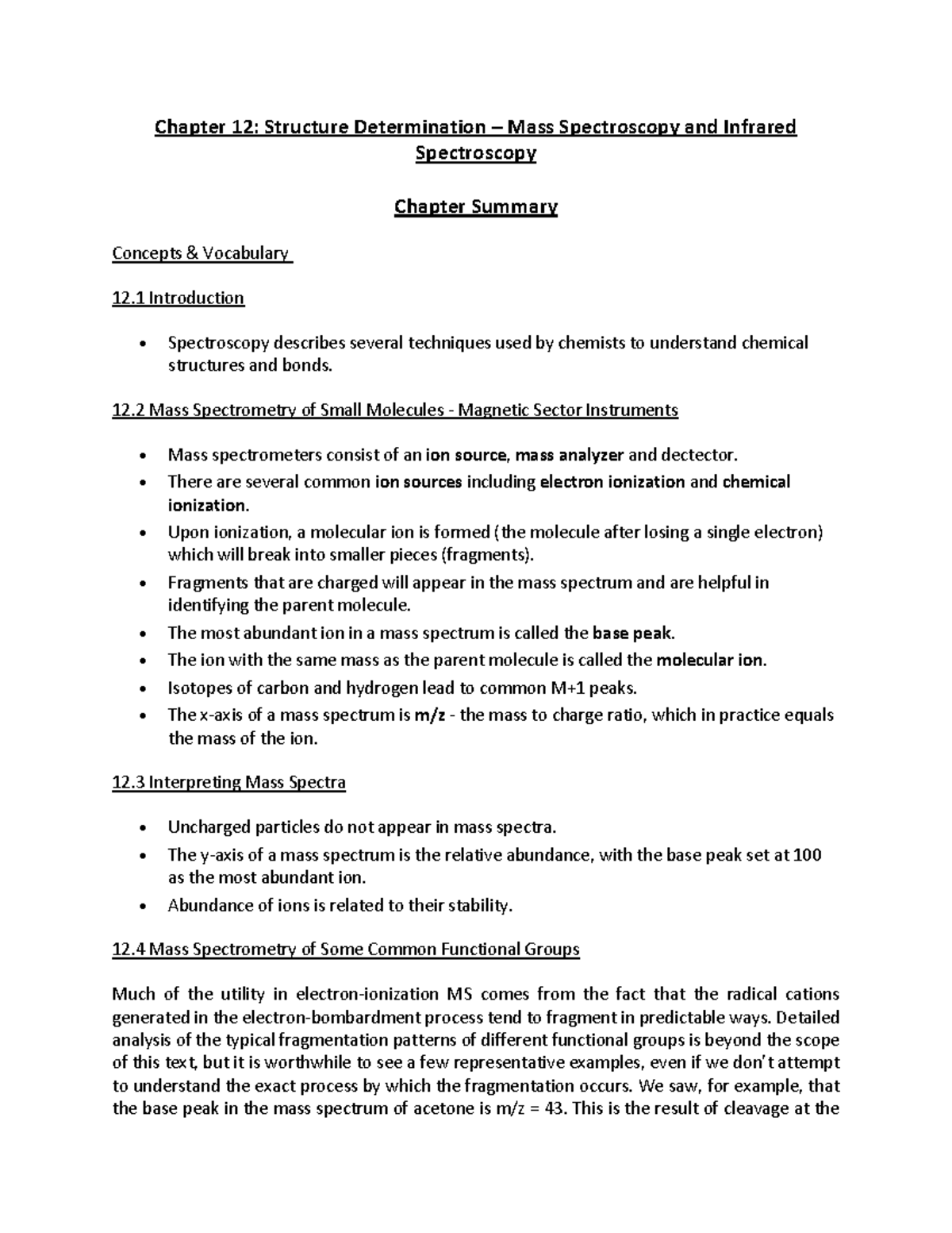 Chapter 12 - Mass and IR Spectroscopy - Chapter 12: Structure ...