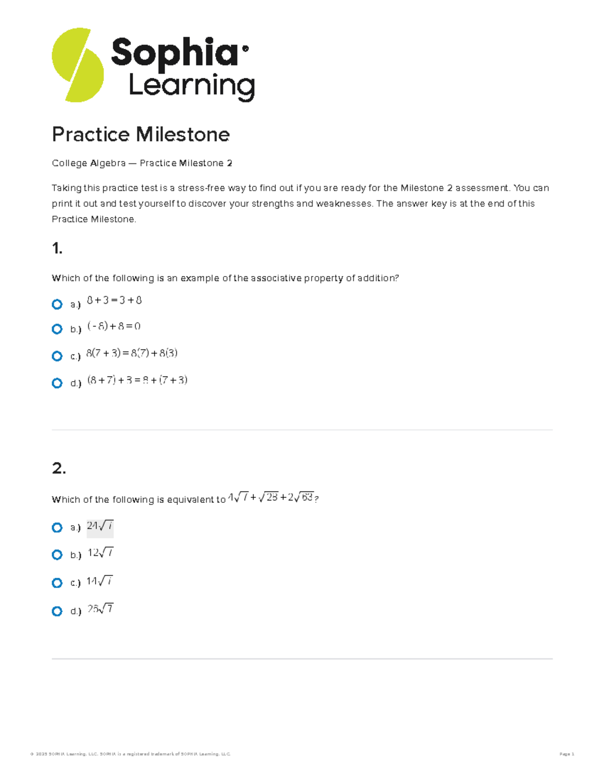 Math1001 Unit 2 Practice Milestone 2: Algebra Readiness Test - Studocu