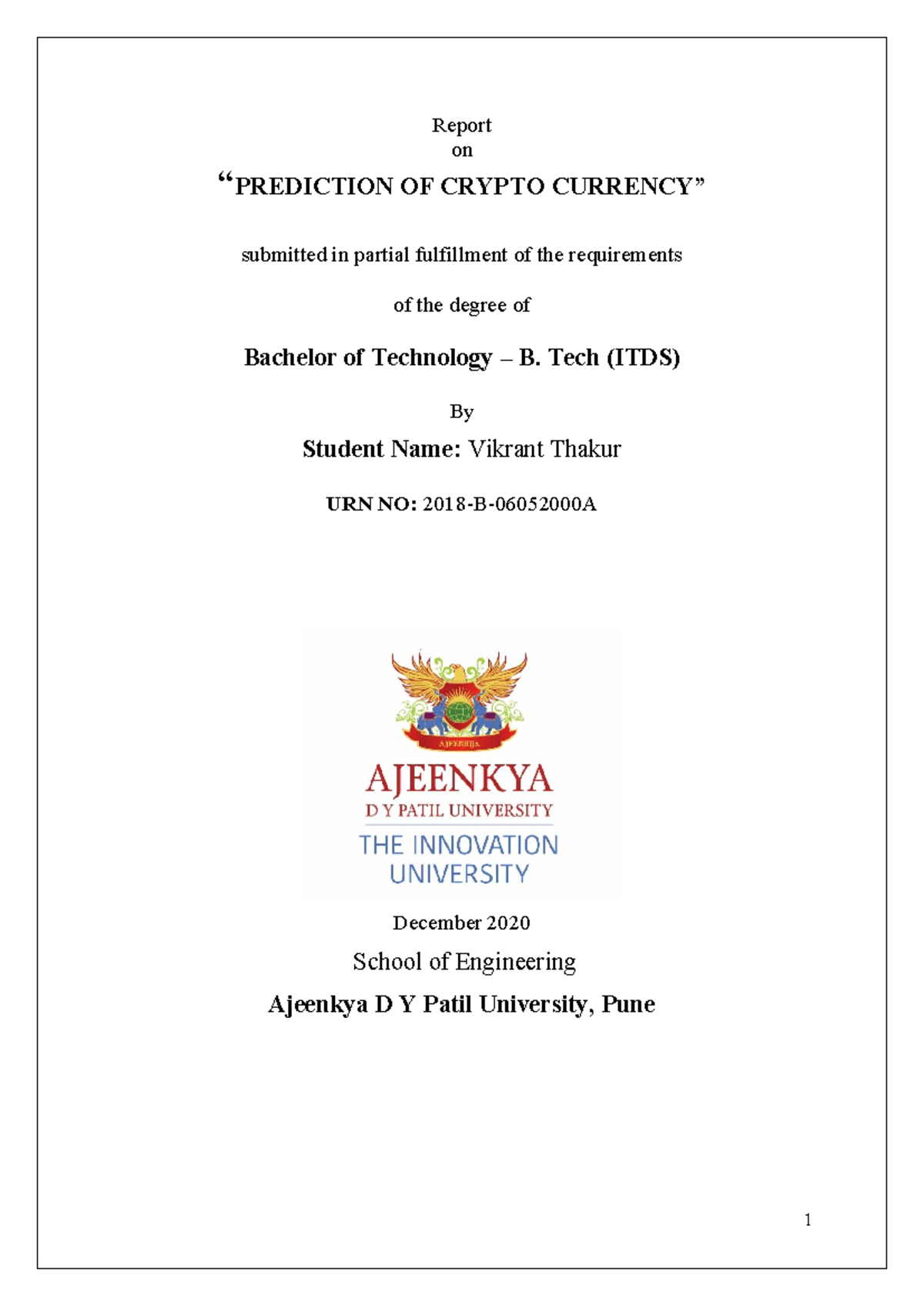 B. Tech (ITDS) Project Review: Prediction of Ethereum Price Analysis -  Studocu