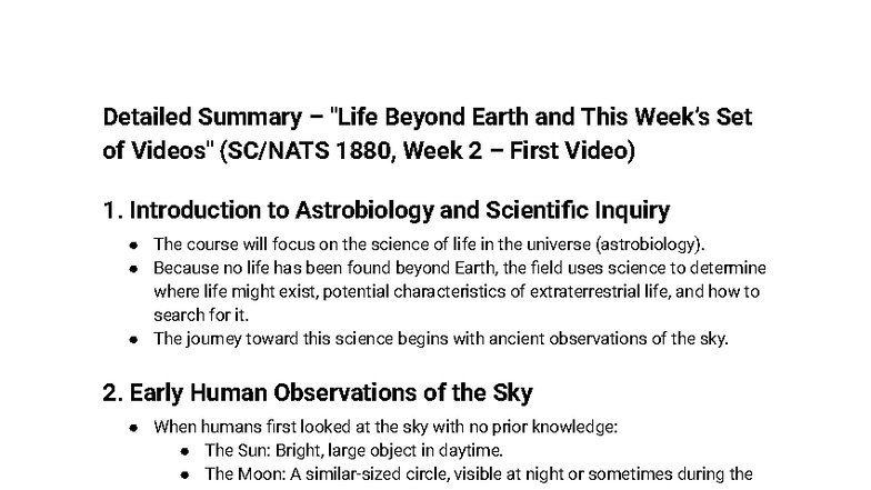 Astrobiology 101: Week 2 Lecture Notes on Celestial Observations - Studocu
