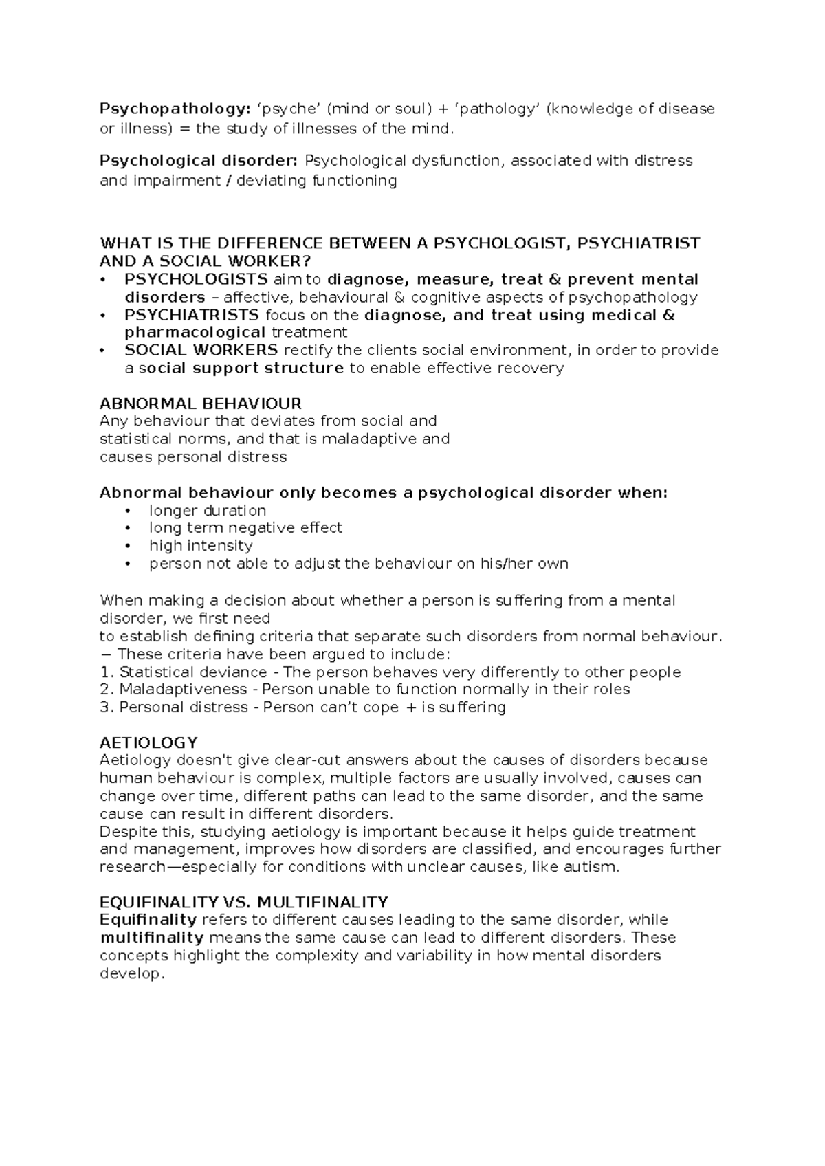Psychopathology Study Unit 1: Key Concepts and Insights - Studocu