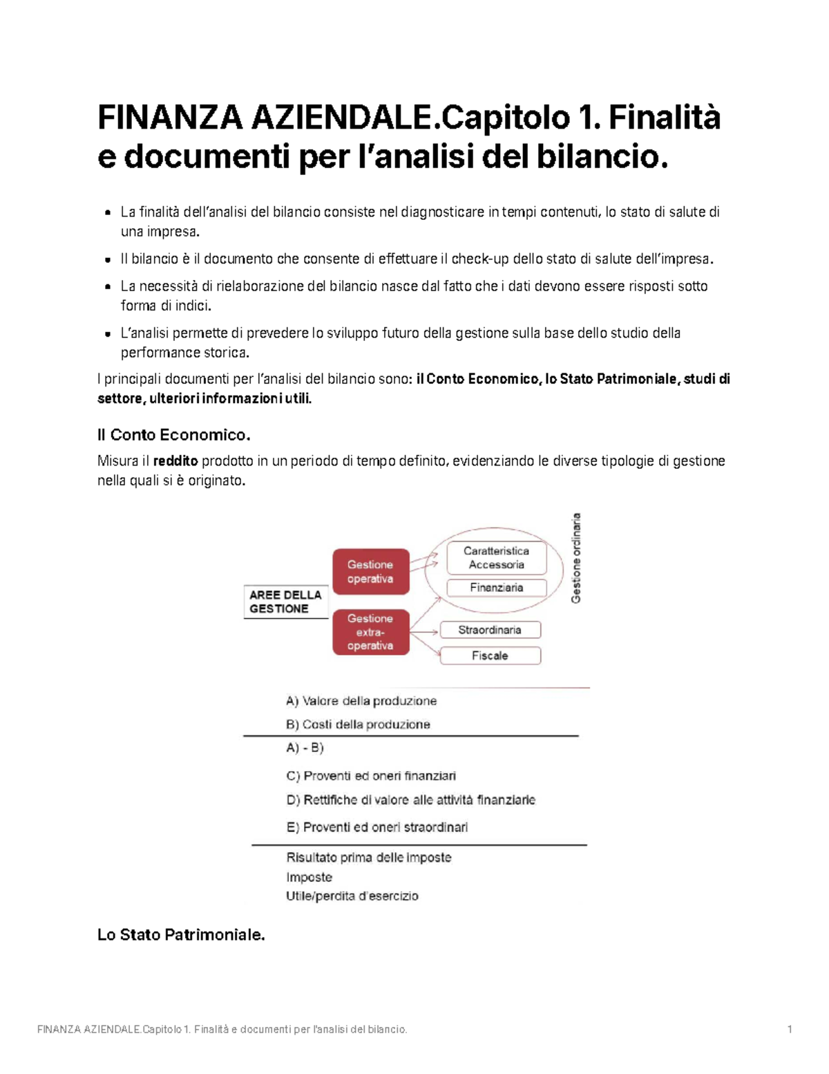 FINANZA AZIENDALE - Capitolo 1: Finalità e Documenti del Bilancio - Studocu