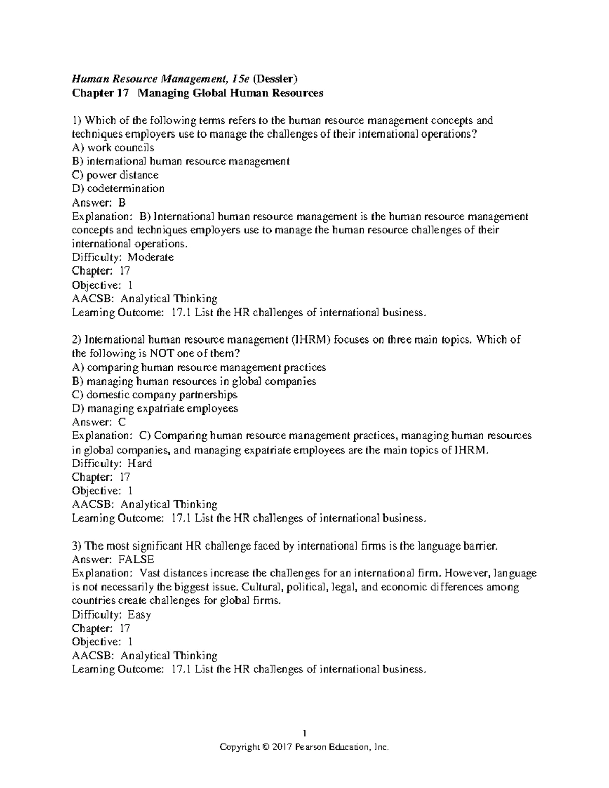 Chapter 17 - Human Resource Management Dessler 16e - 1 Human Resource ...