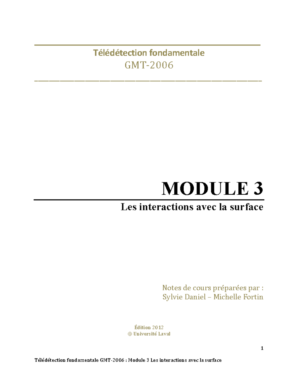 Module 3 - GMT-2006 Interactions avec la Surface en Télédétection - Studocu