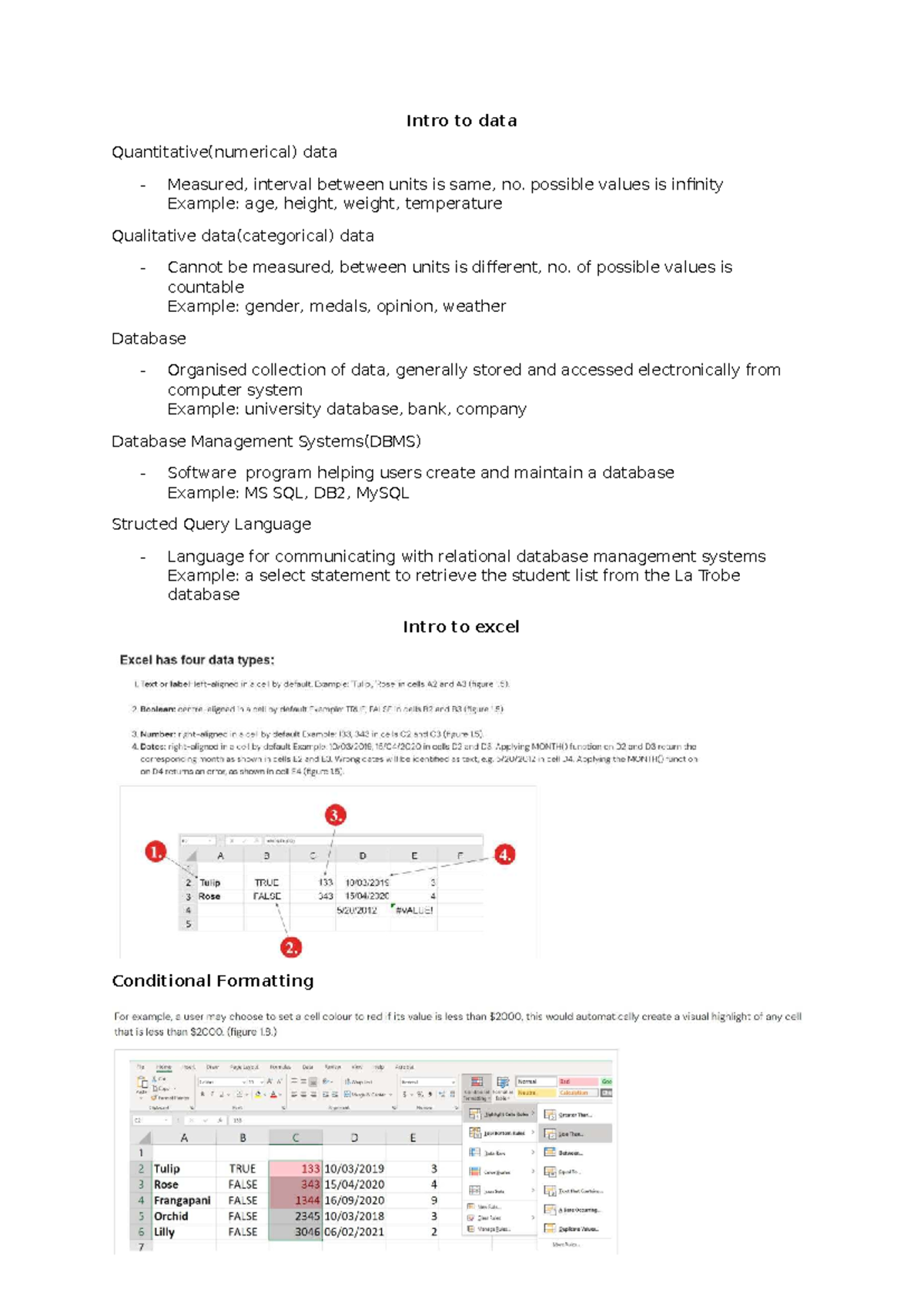 BUS1001 - Exam Notes on Data Analysis and Excel Techniques - Studocu