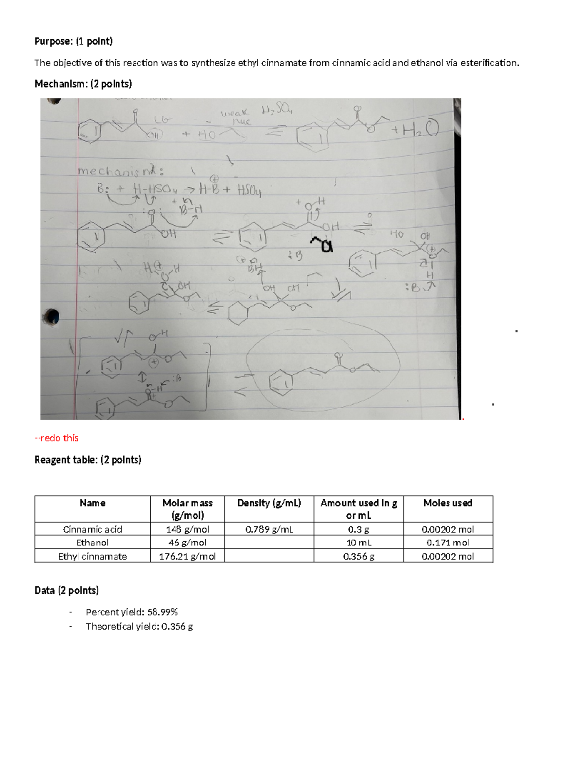 Chemistry 101: Fischer Esterification Lab Notebook Entry - Studocu
