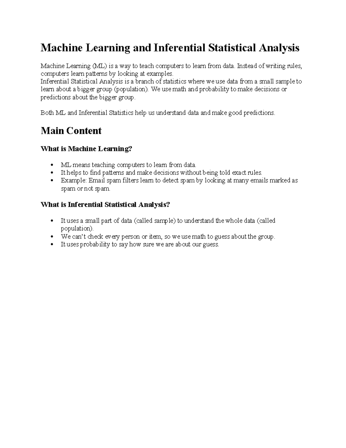 Machine Learning & Inferential Stats: Key Concepts Explained - Studocu
