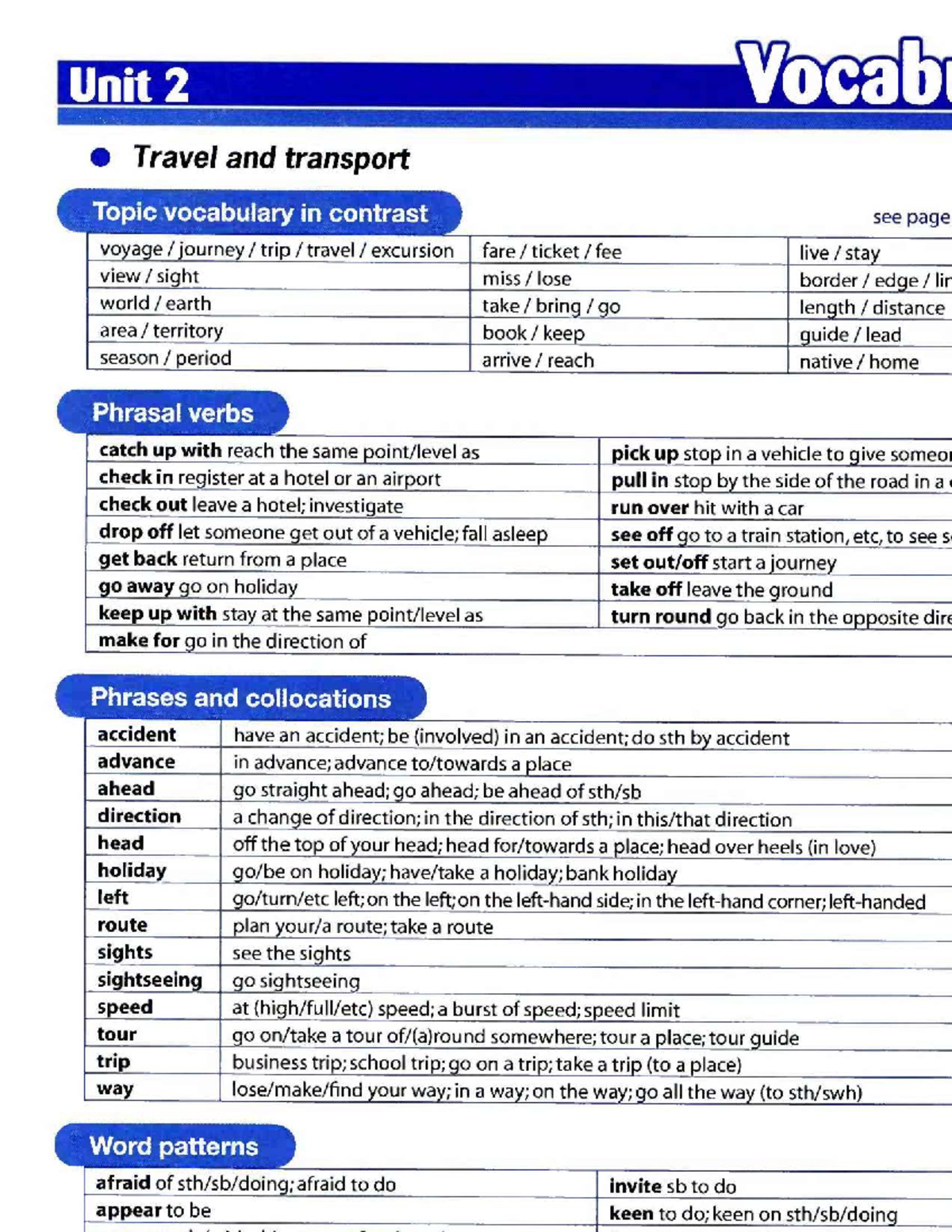 Unit 2 Vocabulary: Travel and Transport Insights - Studocu