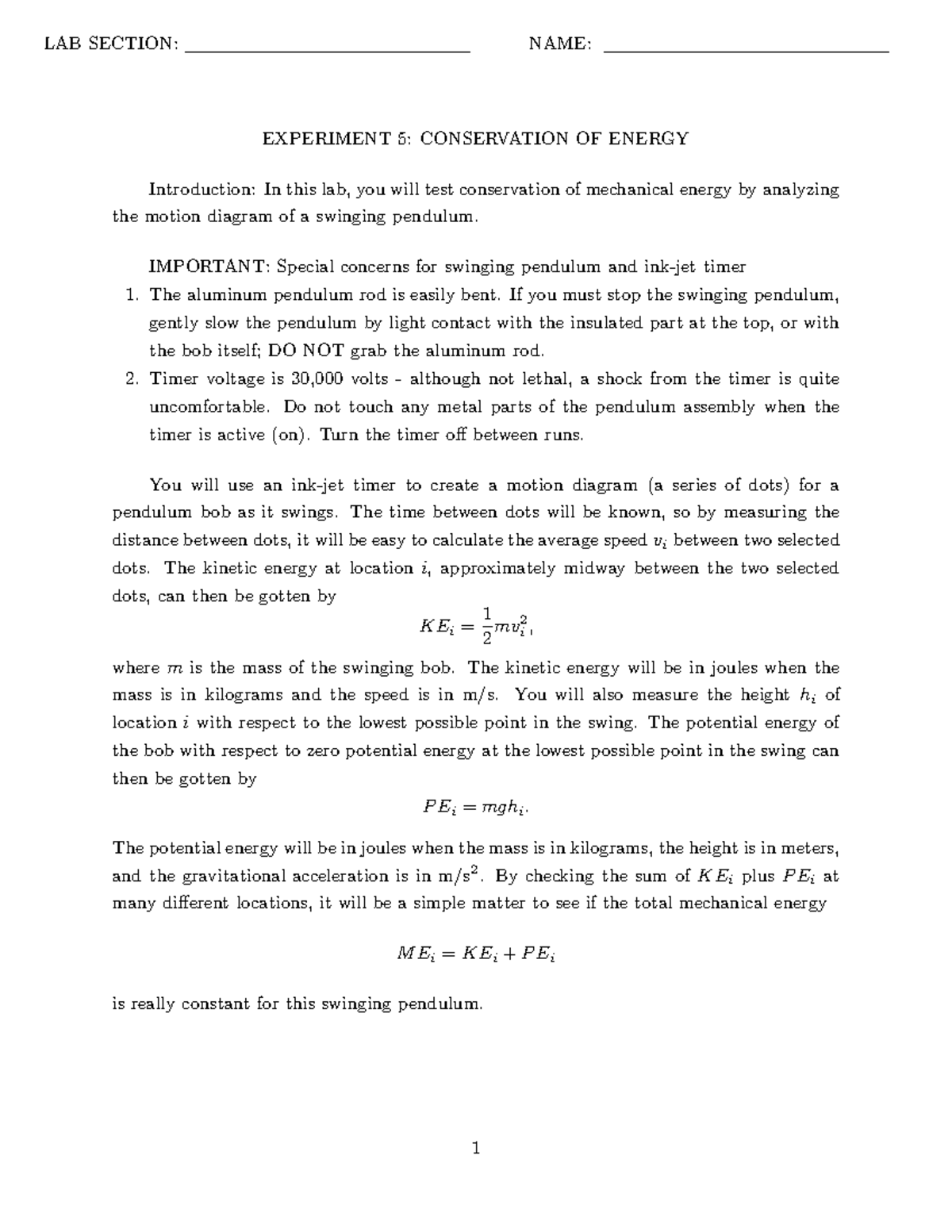 Kami Export - PHY101 Lab 5: Conservation of Energy Experiment Guide ...