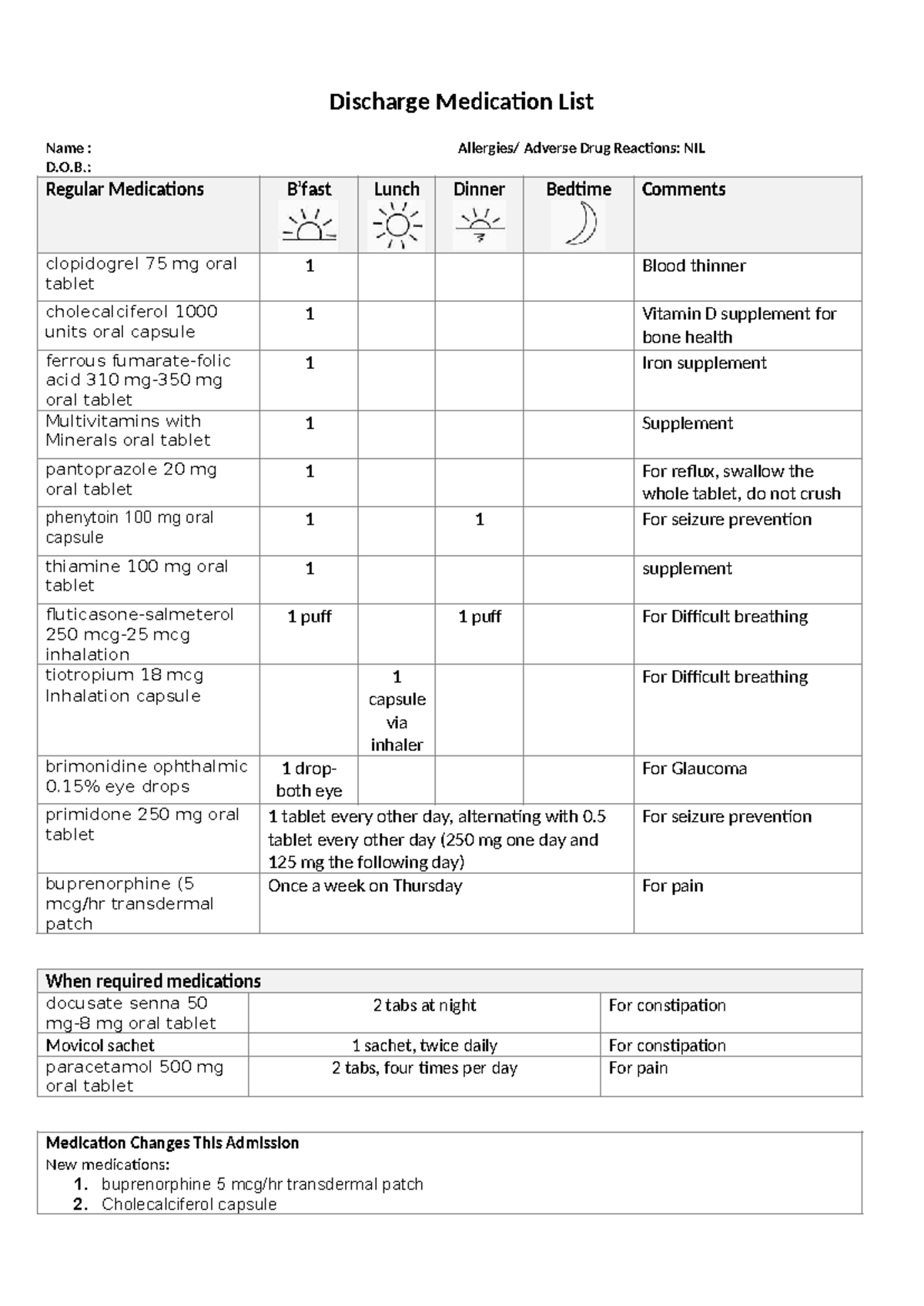 Medication List Example 2: Discharge Medications & Changes - Studocu