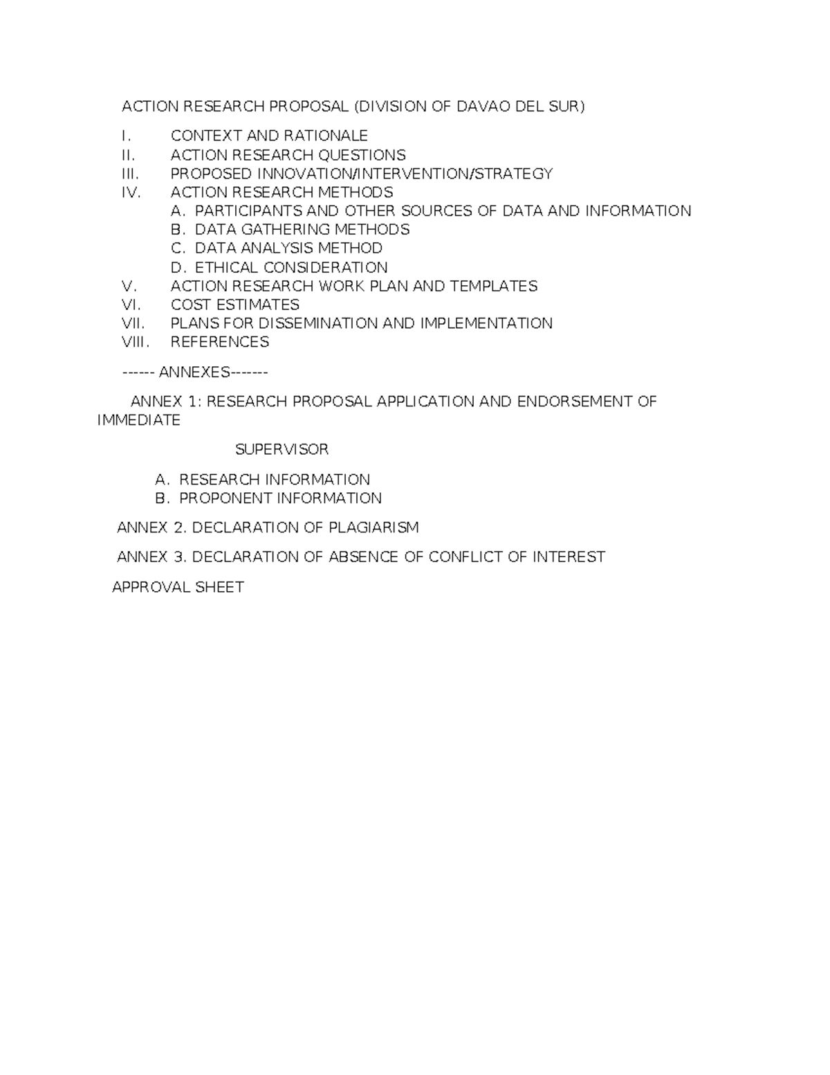 Action Research Proposal Format ( Davao DEL SUR) - ACTION RESEARCH ...
