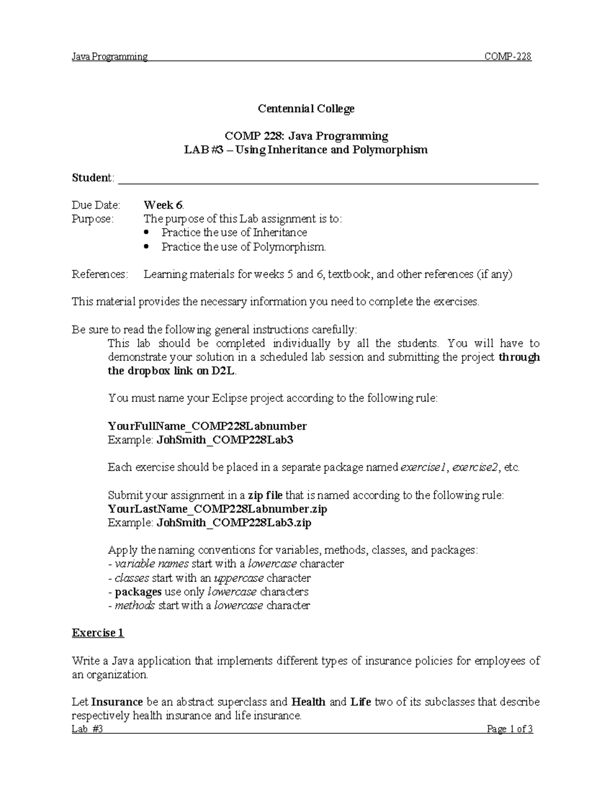 COMP228Lab3 - testing - Java Programming COMP- Centennial College COMP ...