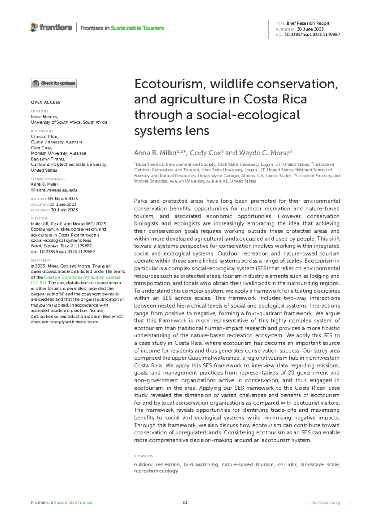 Ecotourism and Conservation: A Systems Approach in Costa Rica (FRSUT-02 ...