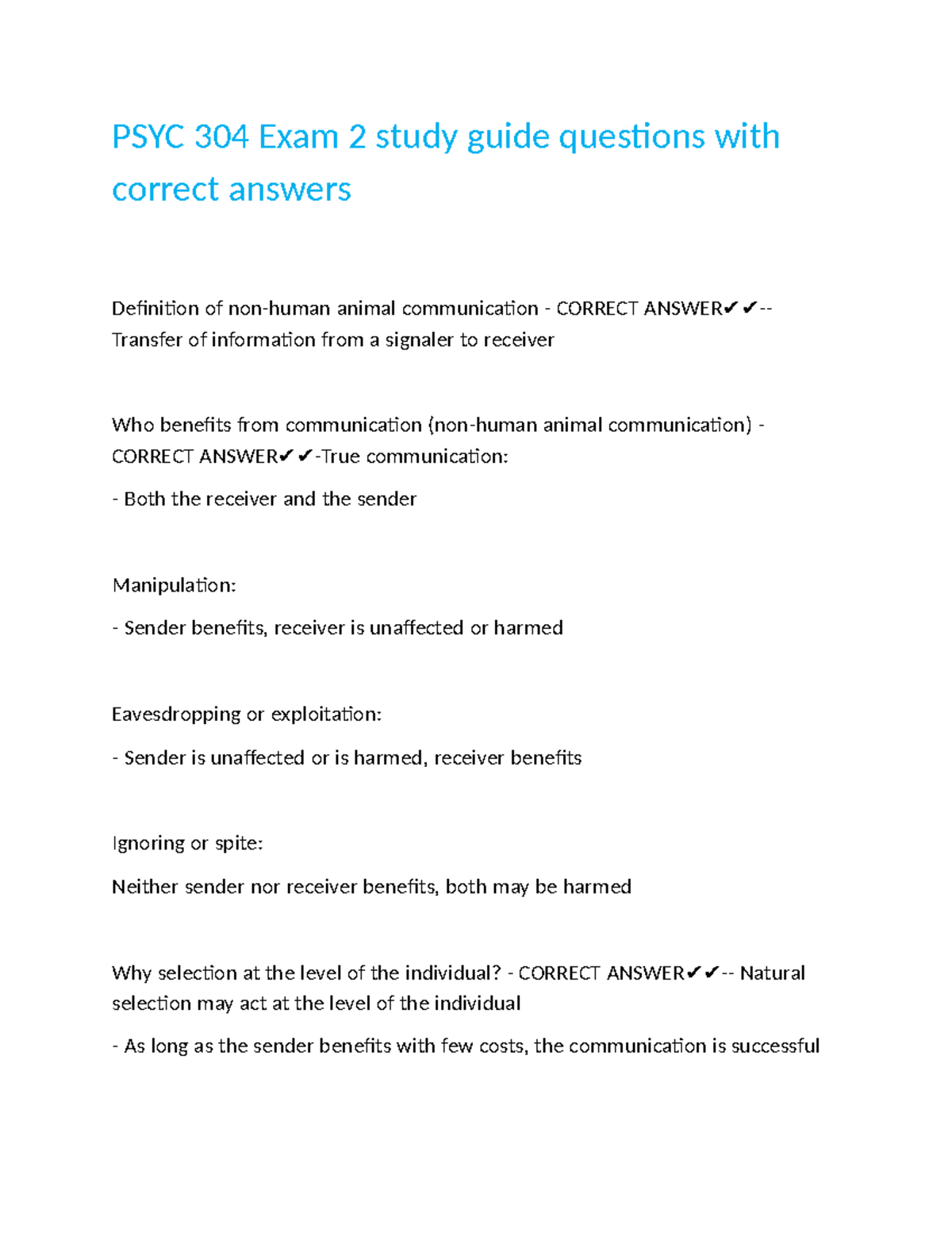 PSYC 304 Exam 2 Study Guide: Key Concepts and Answers - Studocu