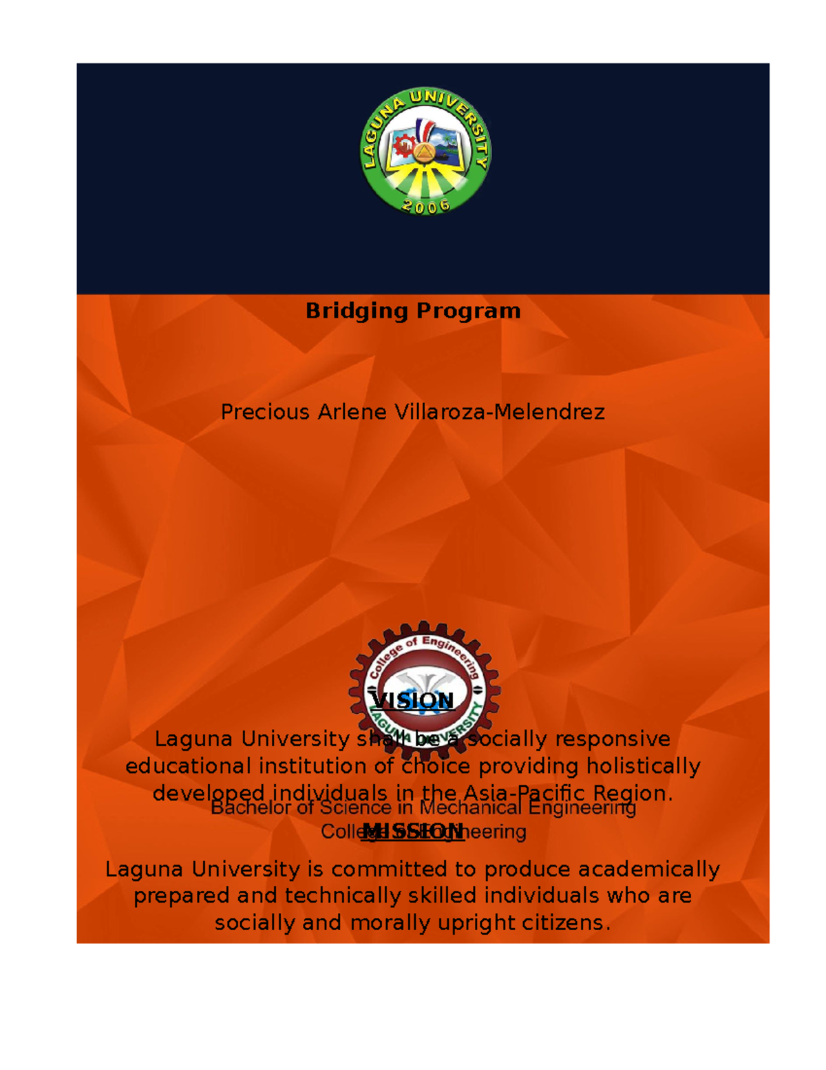 Bridging Program - Mechanical Engineering Vision & Mission Summary ...