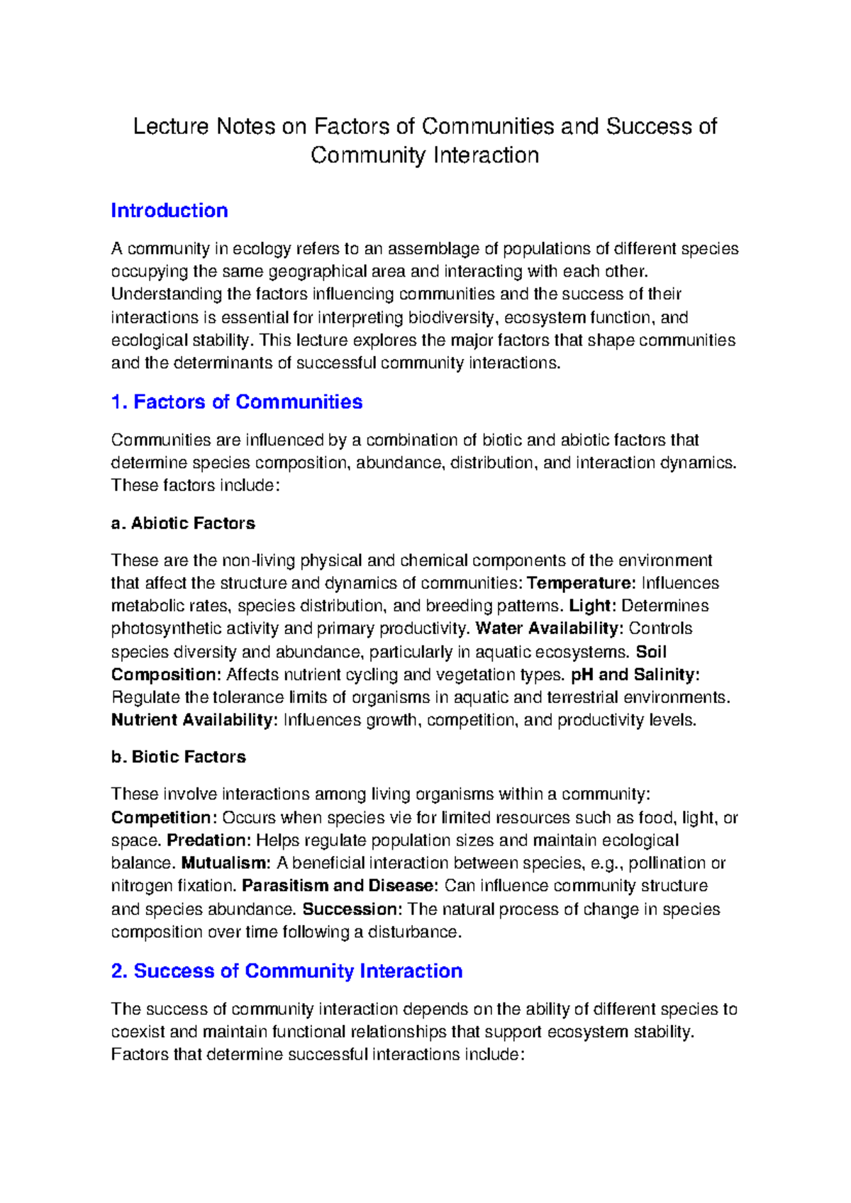 Lecture Notes: Factors Influencing Communities & Interaction Success ...