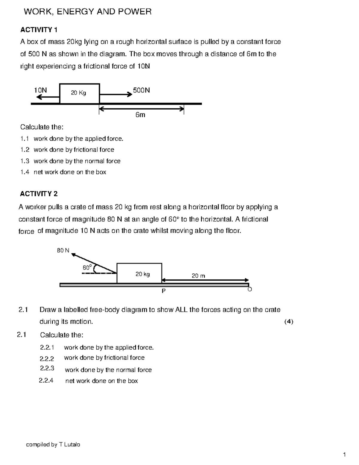 WORK, ENERGY, AND POWER ACTIVITY WORKSHEET 2026 114921 - Studocu